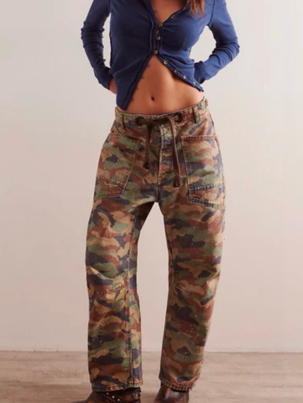 WE THE FREE MOXIE Camouflage Drawstring Pants - Green/Brown Camo
